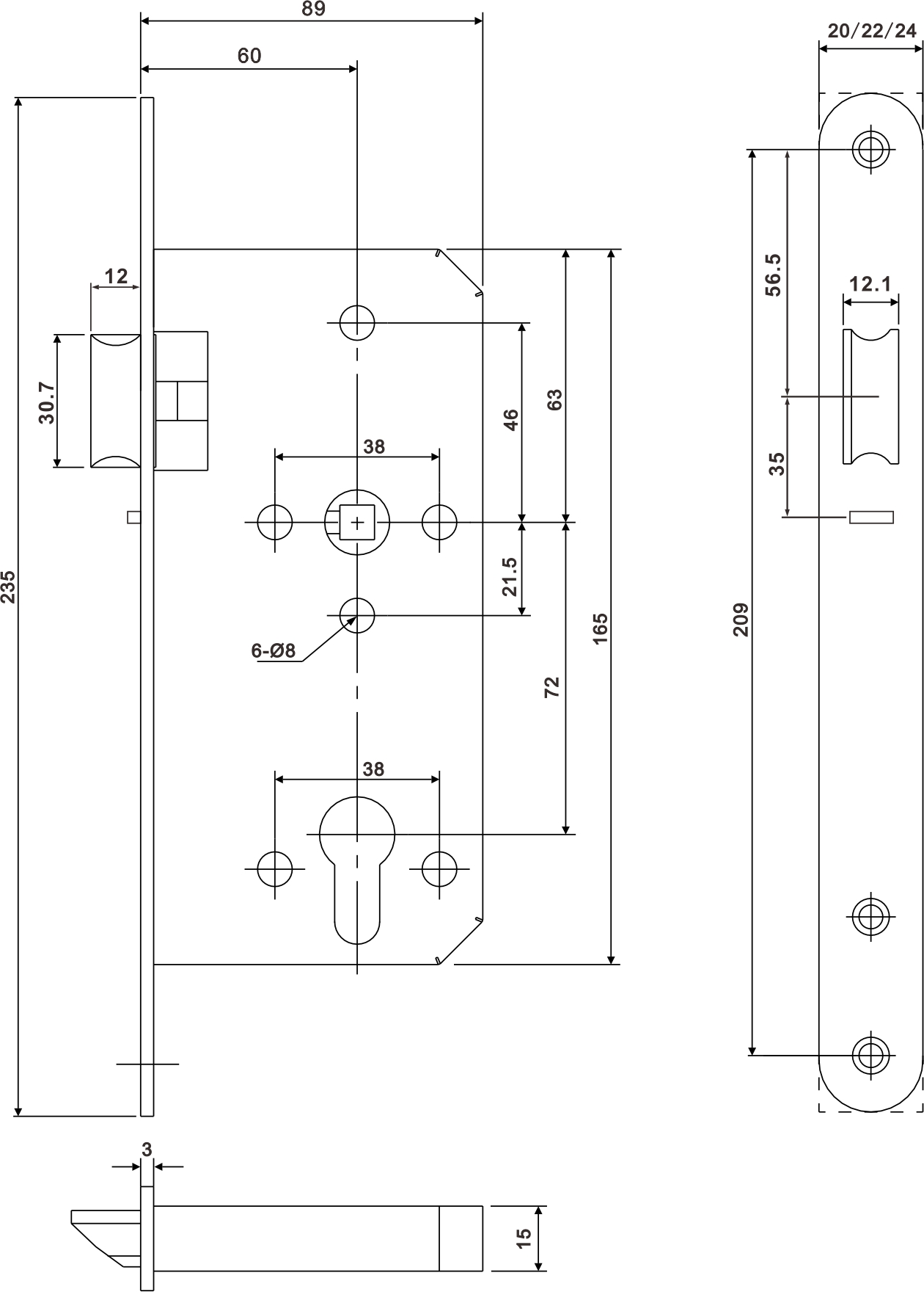 EN12209 Din Standard SUS304 Edelstahl-Nachtverriegelungs-Einstecktürschloss mit CE-Zertifizierung